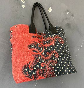 Bohemian Vintage Kantha Shoulder Bag, Handmade Cotton Patchwork <b>Tote</b>, Eco-Friendly Recycled Fabric Handbag - Product Image 5
