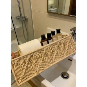 Ensemble de 2 paniers en macramé blancs faits à la main, parfaits pour organiser la chambre, gardent les essentiels et accessoires de chevet bien rangés - Product Image 5