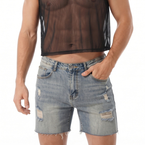 Camiseta sin mangas transparente de malla para hombre, cuello redondo, 100% poliéster, top corto transparente, ropa informal de moda, chaleco corto de malla transparente - Product Image 4