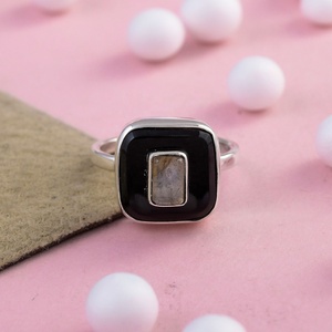 Anillos de Piedra Natural de Ónix Negro y Labradorita, Anillos Hechos a Mano con Piedras Preciosas, Anillos de Plata de Ley 925, Joyería Personalizada al por Mayor - Product Image 4