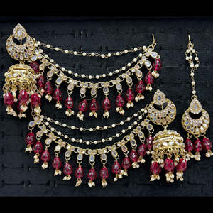 Premium Austrian Stone and Mirror Jhumki with Maangtikka 10575476DP Fashion Jewelry <b>Set</b> - Product Image 1
