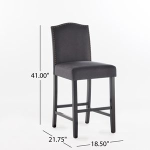 Set di 2 sgabelli da bar alti da 27 pollici, imbottiti in tessuto color antracite scuro e noce, con finiture a borchie - Product Image 3