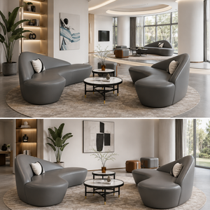 Ensemble de canapés en cuir capitonné incurvé de luxe, style scandinave moderne |   Canapé de salon avec confort design pour la maison, la villa, l'hôtel - Product Image 3