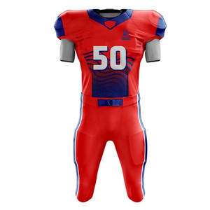 Tenues de football américain personnalisées de qualité supérieure, ensembles à manches courtes, design imprimé, respirantes, légères, 100 % polyester, très demandées - Product Image 1