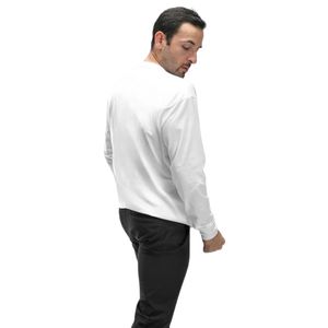 Men's <b>White</b> Long Sleeve Crew Neck T-<b>Shirt</b> Relaxed Fit Casual Sportswear Lightweight Breathable Everyday Cotton Blend Top Wear - Product Image 5