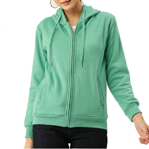 Sweat à capuche zippé léger en tricot pour femme, décontracté, à manches longues, en coton écologique et respirant, personnalisable - Product Image 1