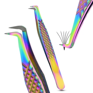 Ensemble de pinces à cils professionnelles en acier inoxydable avec couleur titane arc-en-ciel et conception d'outil de greffe de cils de haute qualité - Product Image 1