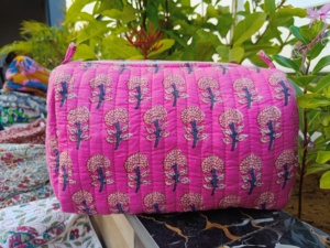Block Printed Eco-Friendly Zipper Cosmetic Pouch <b>Makeup</b> Organizer Waterproof Multi <b>Compartment</b> for Case Cotton Quilted - Product Image 5