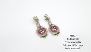 Pendientes Colgantes de Circonita Cúbica Multicolor 11627, Pendientes de Latón Chapado en Mehandi, Joyería Floral para Bodas y Fiestas - Product Image 5