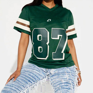 Maillot de football américain vert oversize en maille respirante, style streetwear, avec numéro graphique, haut de gamme, fabrication sous marque privée - Product Image 6