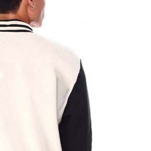 Custom Logo <b>Men</b> Varsity <b>Jacket</b> Canvas Black <b>White</b> OG Embroidered Letter Front Casual Autumn Wear Regular Fit Turn-down Collar - Product Image 5
