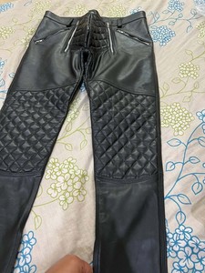 Men Genuine Leather Waterproof Biker Pants Slim Fit Quilted Zipper Mid Waist <b>Winter</b> Riding <b>Trousers</b> - Product Image 2