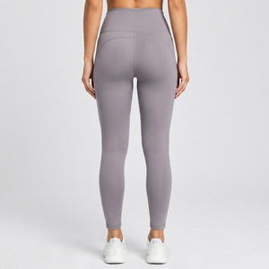 High Waist <b>Seamless</b> <b>Leggings</b> Full Length Solid Gray Sporty Stretch Breathable Compression Quick Dry Women's <b>Leggings</b> - Product Image 3