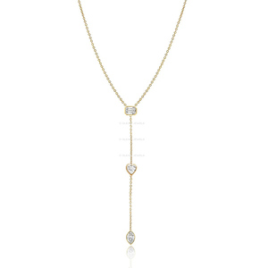 Lariat Multi Shape Bezel Lab Diamond Necklace, 14K Diamond <b>Drop</b> Necklace, Modern Layered Y Necklace, Minimalist Luxury Jewelry - Product Image 4