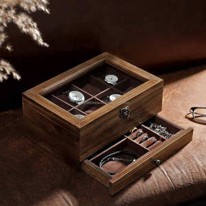 Boîte de montre en bois double de luxe de haute qualité vente d'usine cadeau en bois gravé à la main et étui à bijoux boîte de montre avec coussins - Product Image 6