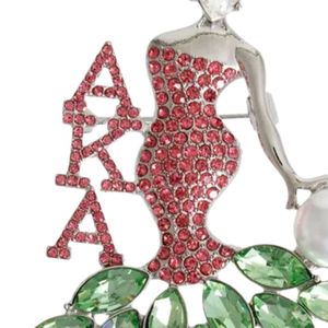 Broche Épinglette Sororité Femme Rose Vert Plaqué Argent Strass Badge Décoratif Accessoire Élégant Vêtement Sac à Main Cadeau - Product Image 4