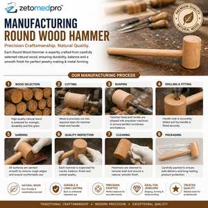Marteau rond en bois avec manche en bois naturel, outil artisanal pour la fabrication de bijoux et le façonnage des métaux, 8,39 pouces, ZetomedPro - Product Image 3