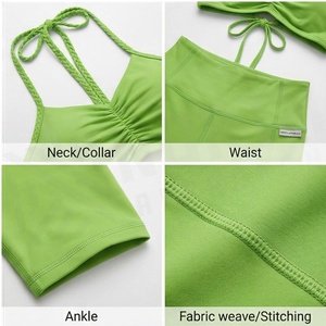 Conjunto de Yoga Verde de 2 Piezas, Top Halter con Volantes, Shorts de Cintura Alta con Bolsillos, Ropa Deportiva de Secado Rápido, Spandex y Poliéster - Product Image 4