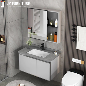 Meuble-lavabo sur pied JY Project, design tendance 2026, avec miroir intégré, petite taille, simple, avec pieds, pour salle de bain - Product Image 6