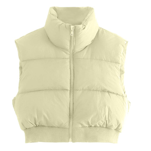 Nuevo Chaleco Acolchado de Cuello Alto para Mujer al por Mayor, con Cierre de Cremallera, Color Sólido, Ropa Exterior Casual de Longitud Corta con Relleno de Poliéster - Product Image 1