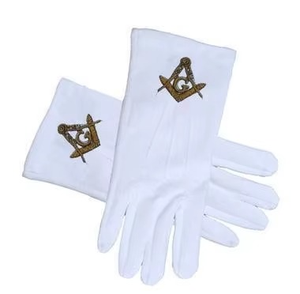 Guantes Blancos de Algodón para Masón, Guantes Masónicos de Alta Calidad con Logotipo del Arco Real, Bordado Masónico Personalizado - Product Image 1