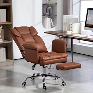 Sedia da Ufficio Ergonomica in Pelle PU Marrone con Poggiapiedi, Supporto Lombare e Rotazione, Sedia Direzionale per Ufficio - Product Image 2