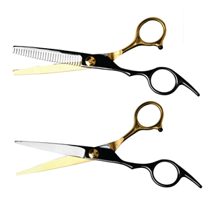 Kit de ciseaux de barbier professionnels en acier inoxydable pour droitiers, pliables et légers, avec design noir et or - Product Image 4