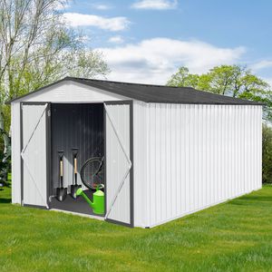 Casetta da Giardino in Metallo Bianco e Grigio 10x12 Piedi, Soluzione per Stoccaggio Esterno - Product Image 5