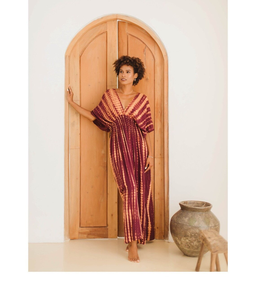 Women's 100% Cotton Bohemian V-Neck Ruffle Sleeve Loose <b>Maxi</b> <b>Kaftan</b> Dress Eco-Friendly Beach Cover-Up - Product Image 3