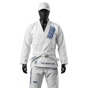 Combinaison de BJJ en coton tissé perlé de qualité supérieure 450 GSM, marron foncé, avec panneaux à surpiqûres contrastées, broderie personnalisée, logo tissé - Product Image 2