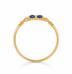 Anillo Fino de Moda para Propuesta de Matrimonio, Zafiro Azul de Corte Redondo, Oro Sólido de 14K/18K, Anillo Minimalista con Media Cadena de Diamantes, Anillo de Promesa - Product Image 3