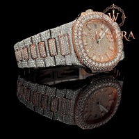 Montre Hip Hop de Luxe en Acier Inoxydable avec Cadran en Verre et Pierres Moissanite Style Diamant pour Soirées et Clubs