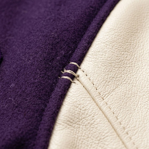 Blouson universitaire marron réversible coupe-vent 100 % laine avec broderie chenille, col montant, décontracté, doublure en laine - Product Image 6