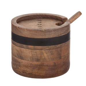 Tarros de madera para azúcar, sal y especias: los mejores precios. Tarro de azúcar de madera hecho a mano estilo Wabi Sabi con superficie lisa. Tarro para azúcar y crema. - Product Image 3