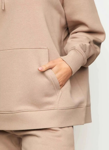 Women's Beige Tracksuit Hooded <b>Sweatshirt</b> And Joggers Set With Side Pockets Casual Loose Fit Full Sleeve Autumn Wear - Product Image 5