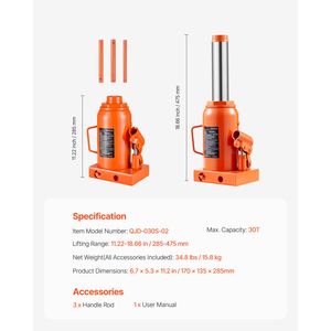 Martinetto idraulico a bottiglia da 3 tonnellate con intervallo di sollevamento da 3,4 m a 5,7 m, manico lungo a 3 sezioni, costruzione saldata per uso automobilistico - Product Image 3