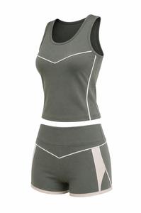 Women Plus Size 2 Piece Yoga Set Scoop Neck <b>Racerback</b> <b>Tank</b> <b>Top</b> High Waist Shorts Contrast Stitch Seamless Spandex 220g Sportwear - Product Image 4