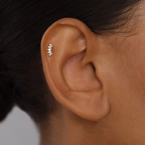 Zisma 14K Gold Marquise Lab Grown Diamond Labret Internal Threaded Flat <b>Back</b> 5 Stone Fan Cluster Piercing Stud IGI Manufacturer - Product Image 2