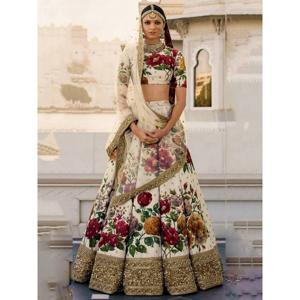 Magnifique créateur de vêtements de fête de couleur crème brodé Lehenga Choli - Product Image 1