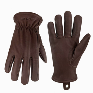 Gants en cuir rouge, longueur poignet, thermiques, non doublés, style uni, pour l'hiver, usage quotidien en extérieur - Product Image 2