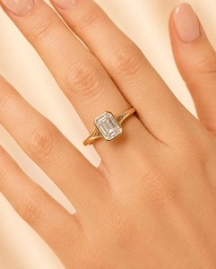 IGI Certified 1.80ct Emerald Cut Engagement <b>Ring</b> 14K Solid <b>Gold</b> Bezel Set <b>Vintage</b> Promise Proposal <b>Ring</b> for Anniversary Wedding - Product Image 1