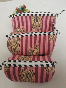 Red Tiger Printed Eco-Friendly Durable Cotton Zipper <b>Makeup</b> <b>Case</b> Indian Travel Cosmetic Organizer Kit - Product Image 2