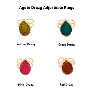 Élégant rose sucre Druzy pierre précieuse bague plaqué or réglable en laiton bague à la main concepteur Druzy pierres précieuses bijoux pour cadeau - Product Image 2