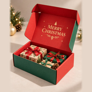 Custom Christmas Mailer <b>Box</b> Red Green Corrugated <b>Gift</b> Packaging <b>with</b> Printed Inside <b>Lid</b> - Product Image 2