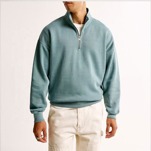 Men's Light Blue <b>Quarter</b> <b>Zip</b> Sweatshirt Regular Fit Stand Collar Casual Autumn Wear Cotton Fleece Knitted Solid Design - Product Image 1