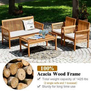 Ensemble de salle à manger en bois d'acacia pour l'extérieur, pour patio, balcon, jardin - Meubles de salon durables en 4 pièces - Product Image 4