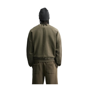 Ensemble jogging décontracté premium à col rond, respirant, 100 % coton, style streetwear vintage, effet usé, deux pièces - Product Image 5