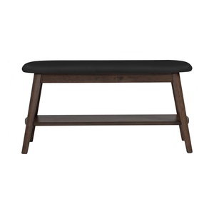 Mid Century Modern Small 2-Seater <b>Bench</b> Chair with PU Leather Upholstery Shelf Wood <b>Legs</b> Dark Grey for Home Kitchen Dining Area - Product Image 2