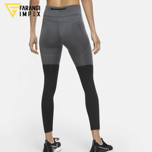 Leggings de yoga pour femme en nylon et élasthanne, gris chiné noir bicolore, avec empiècement colorblock sur la cuisse, pour l'entraînement sportif, Distributeur - Product Image 2