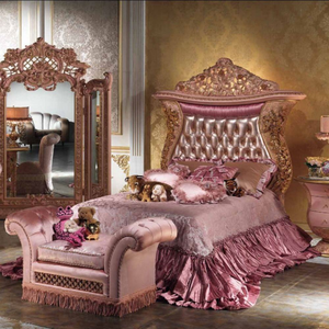 Juego de Dormitorio Rococo Clásico de Lujo en Madera de Caoba Maciza con Detalles en Oro Tallados a Mano, Mesitas de Noche, Tocador, Estilo Europeo, Kiky - Product Image 1